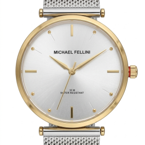 Reloj Michael Fellini 2168-1 para dama en malla milanesa plateada y dorada