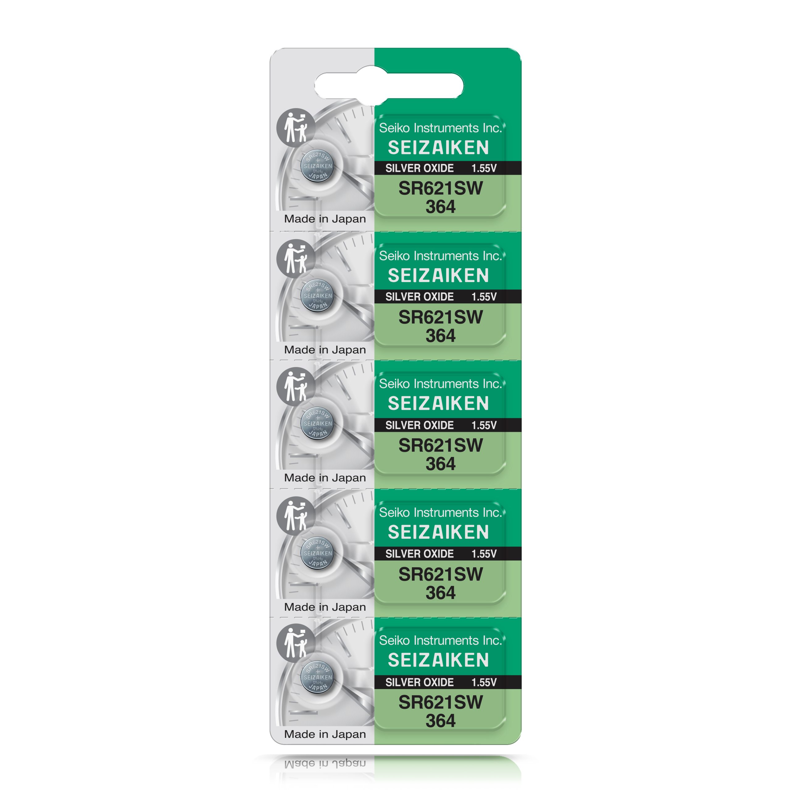 Blister de 5 pilas de oxido de plata Seizaiken SR621SW 364 de 1.55V originales de Seiko hechas en Japon para reloj de pulso