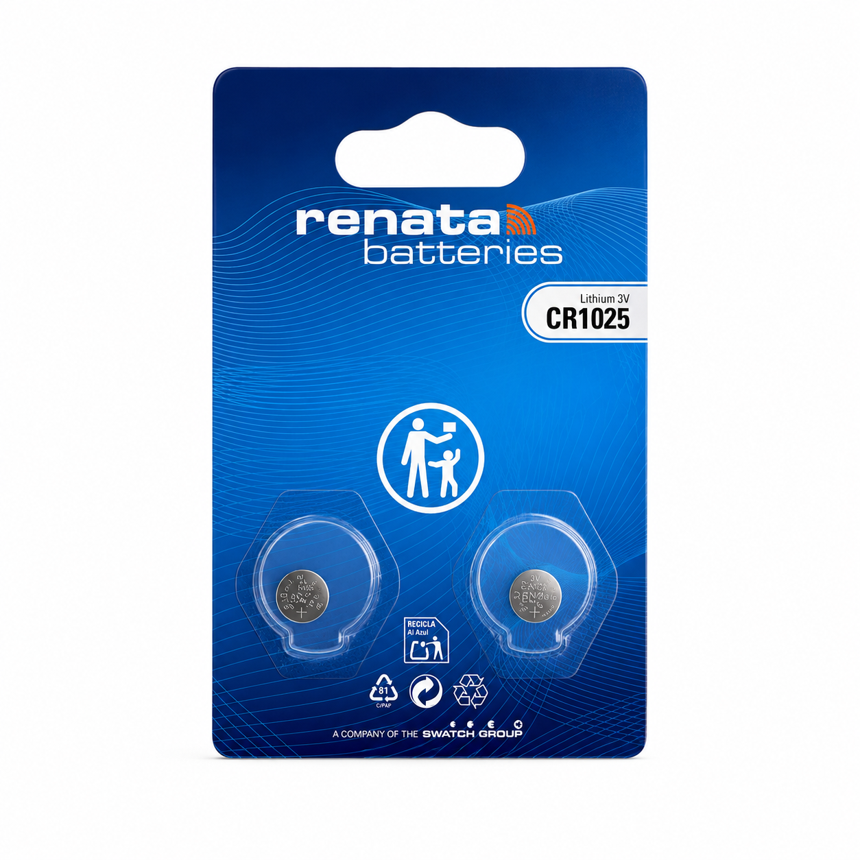 Blister de 2 pilas de litio tipo boton Renata CR1025 de 3V originales suizas para dispositivos electronicos y llaves
