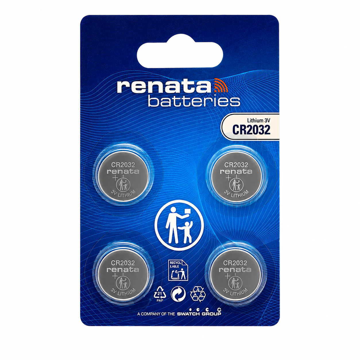 Blister de 4 pilas de litio tipo boton Renata CR2032 de 3V originales suizas para dispositivos electronicos y controles